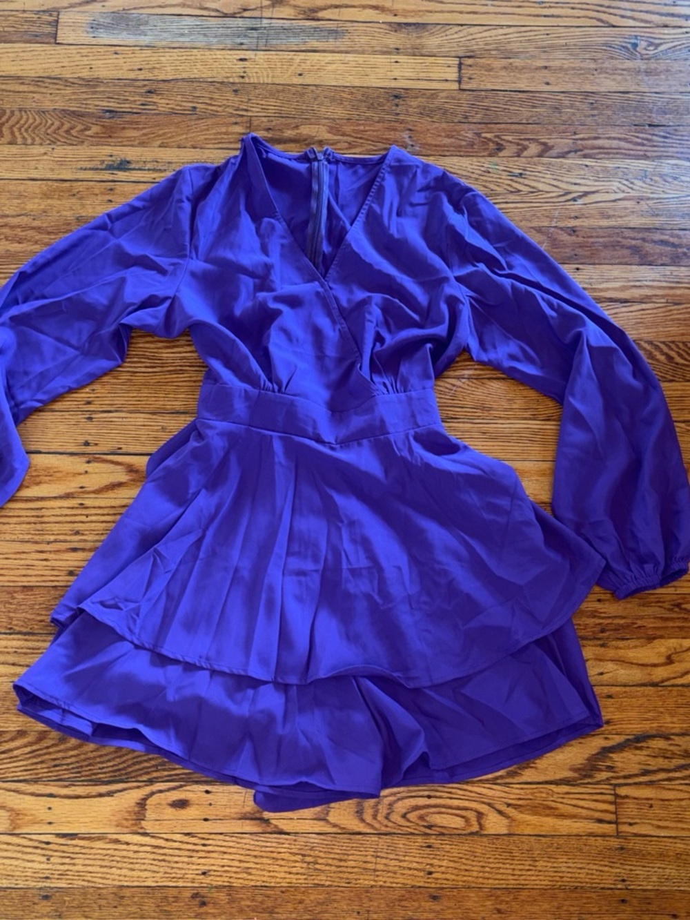Purple Long Sleeve Tiered Romper